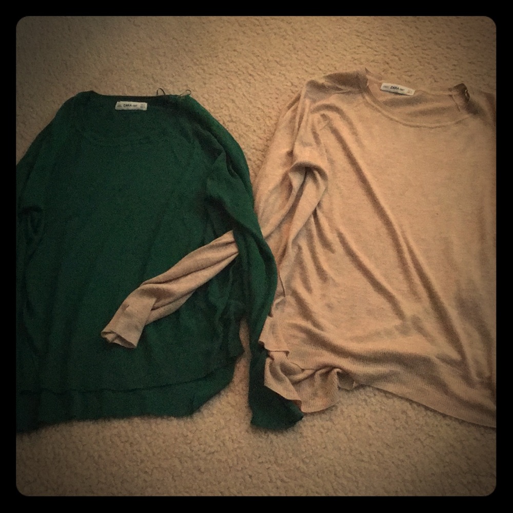 Zara knit sweaters in green and tan
